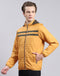 Men Mustard Solid Hooded Full Sleeve Jacket