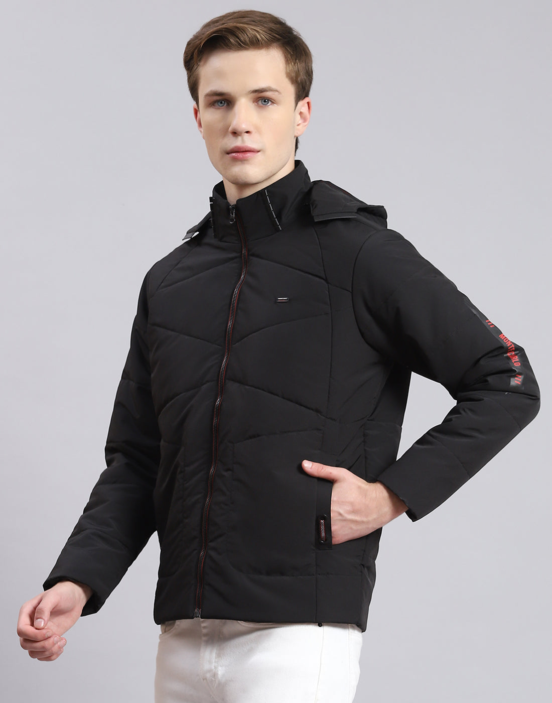 Men Black Solid Hooded Full Sleeve Jacket