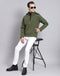 Men Olive Solid Hooded Full Sleeve Jacket