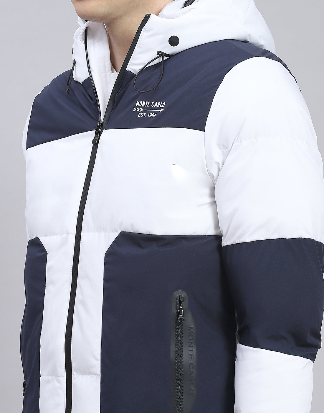 Men Navy Blue Solid Hooded Full Sleeve Jacket