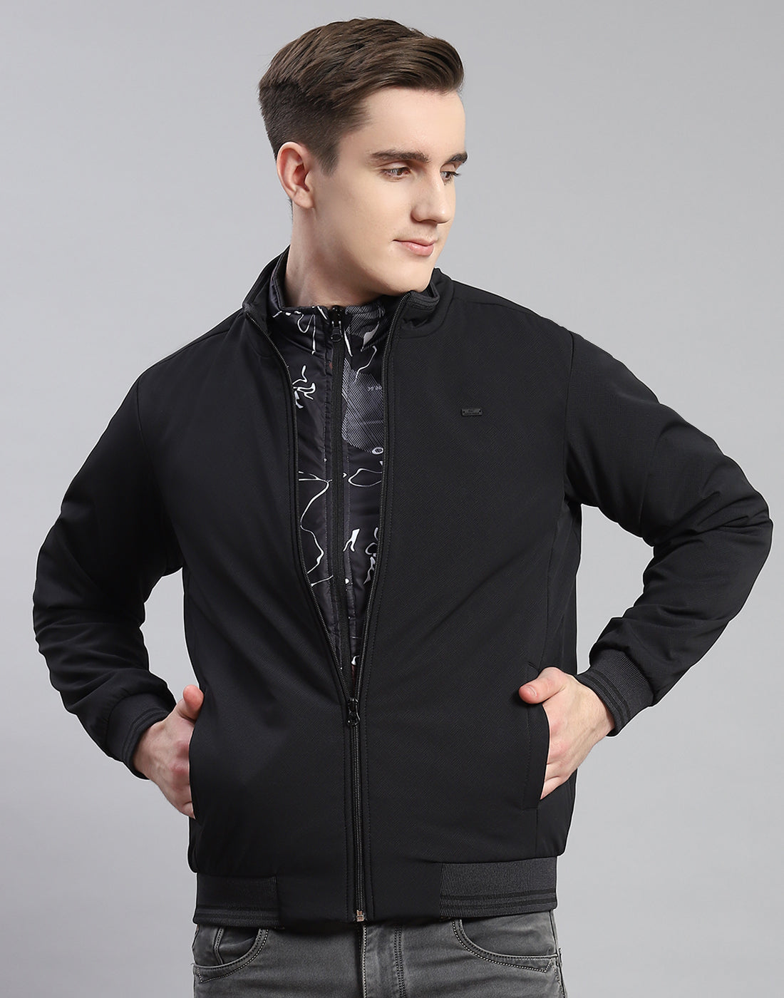 Buy BOSS Zip-Front Leather Jacket with Stand Collar | Black Color Men |  AJIO LUXE