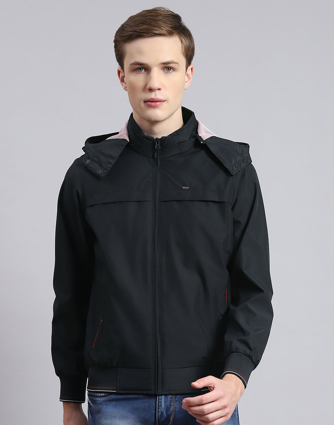 Men Black Solid Hooded Full Sleeve Jacket