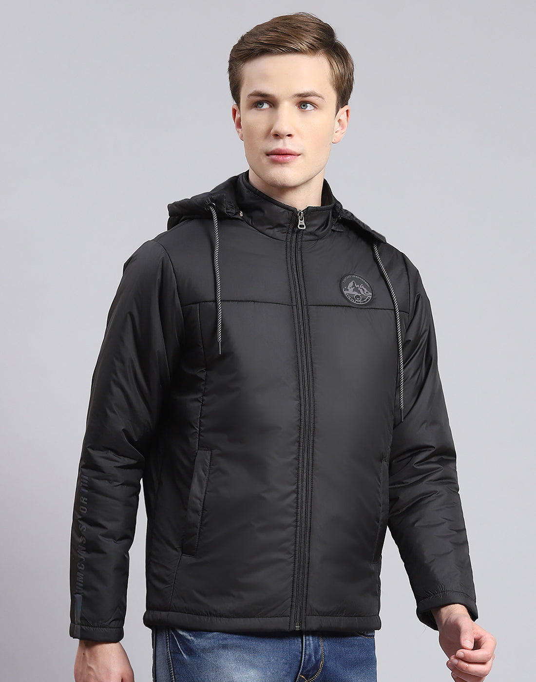 Men Black Solid Hooded Full Sleeve Jacket