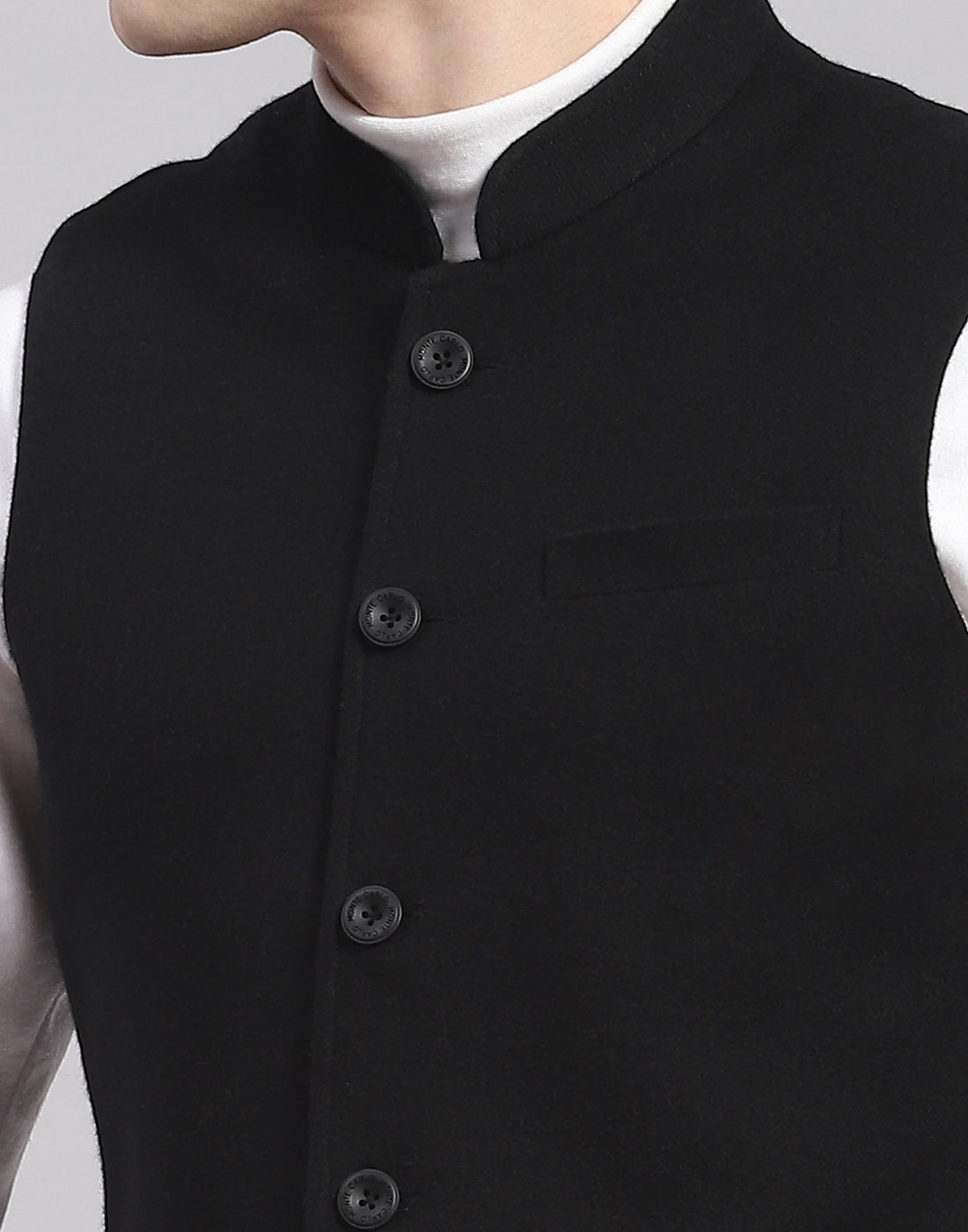 Men Black Solid Mandarin Collar Sleeveless Nehru Jacket