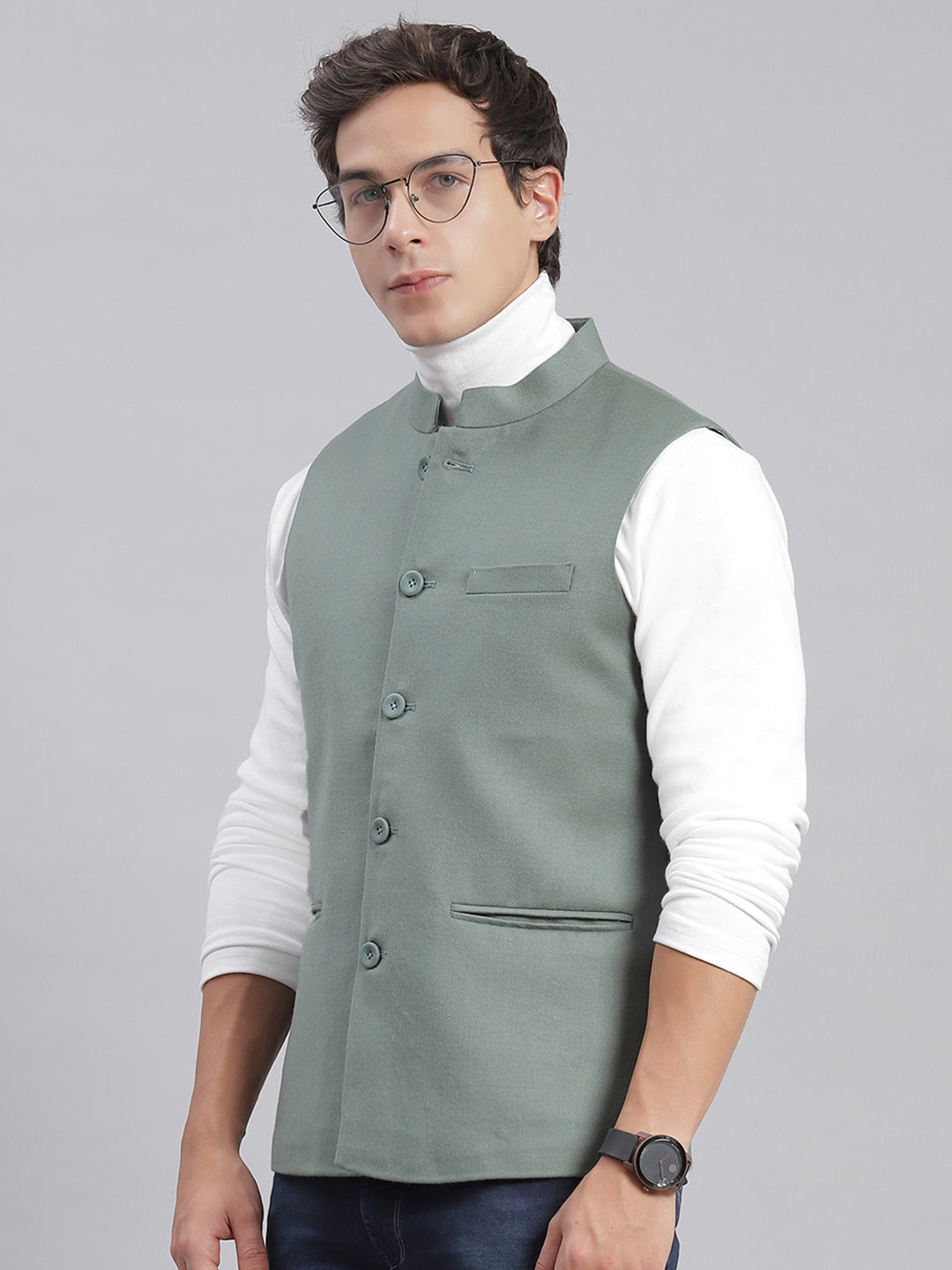 Buy Pista Green Art Banarasi Silk Nehru Jacket (NMK-6368) Online