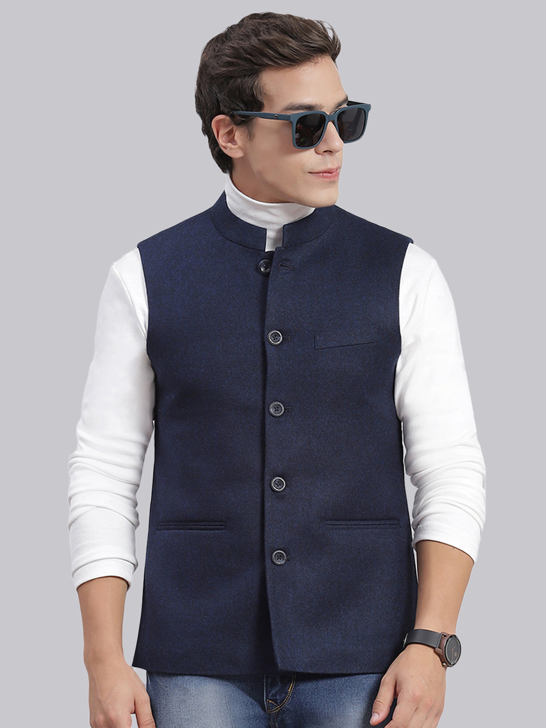 Buy Men Maroon Solid Mandarin Collar Sleeveless Nehru Jacket Online in  India - Monte Carlo