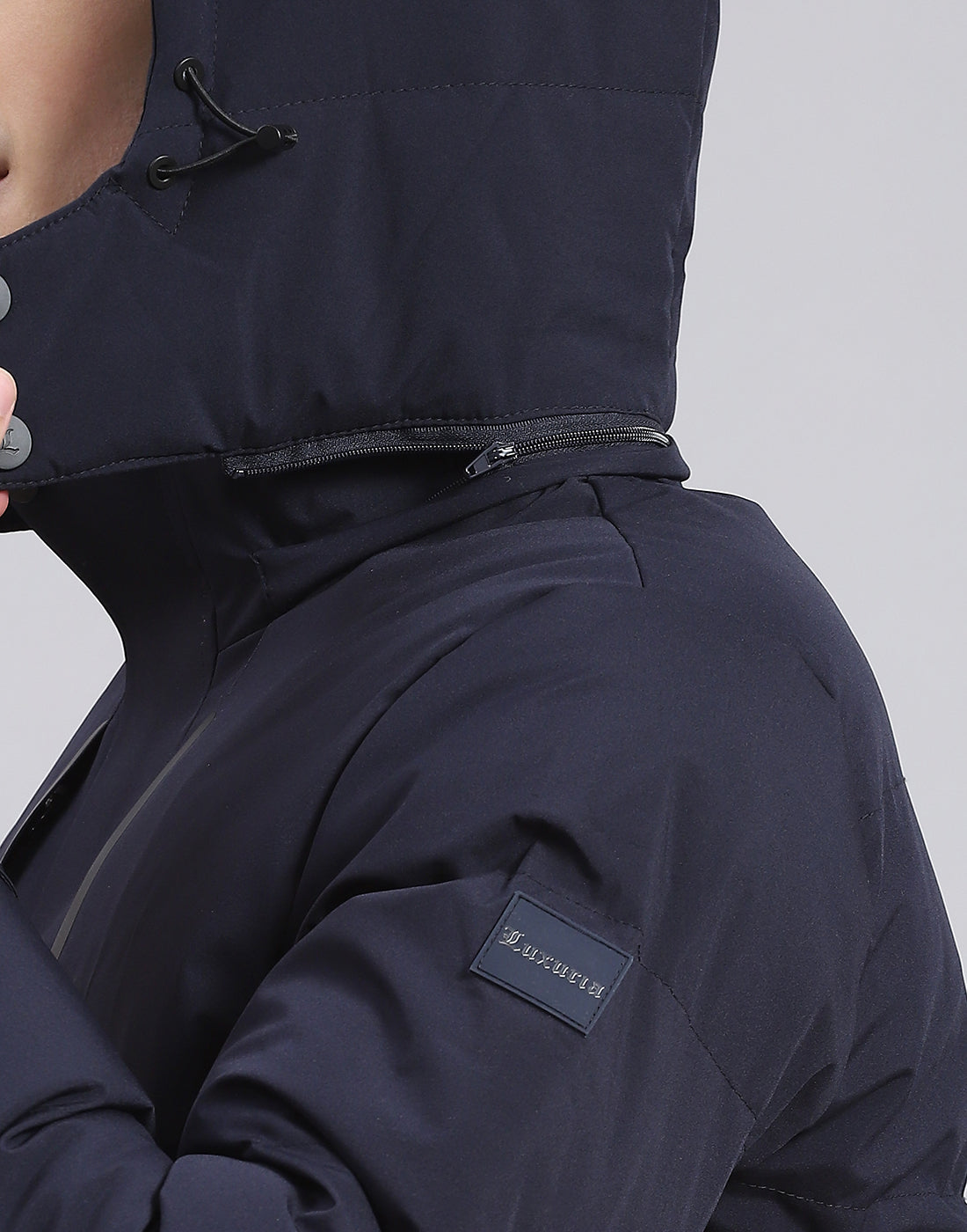 Men Navy Blue Solid Hooded Full Sleeve Jacket