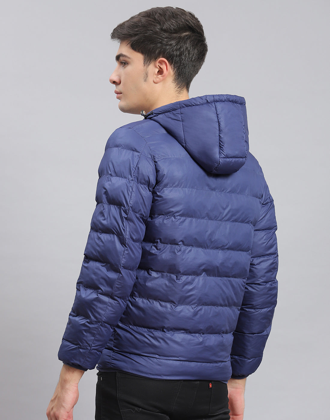 Men Blue Solid Hooded Full Sleeve Jacket