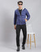 Men Blue Solid Hooded Full Sleeve Jacket