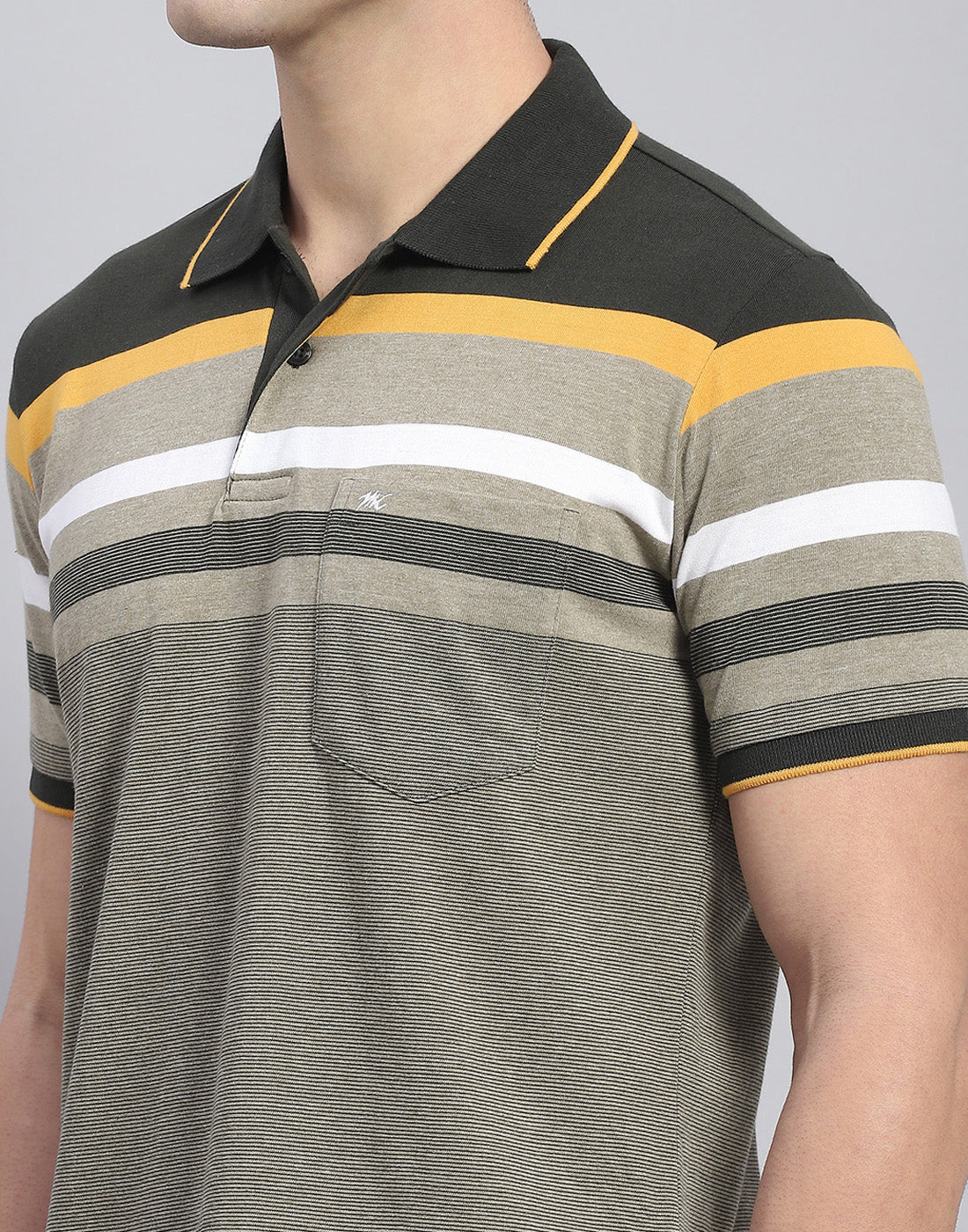 Men Olive Stripe Collar Half Sleeve T-Shirt