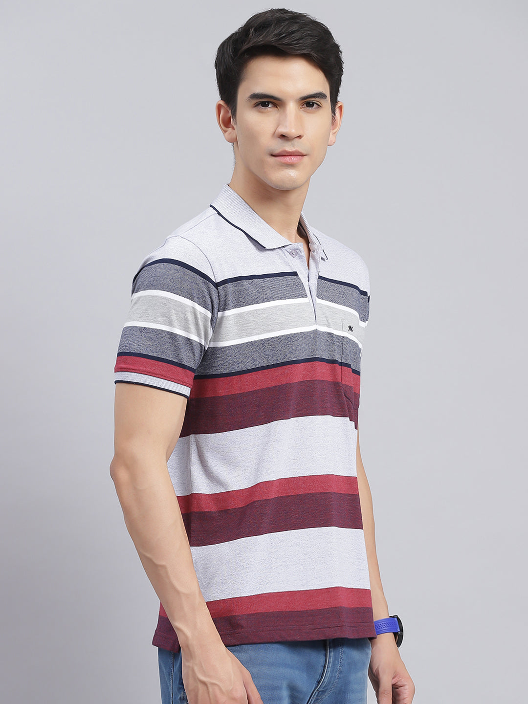 Men Maroon Stripe Cotton Blend T-Shirt