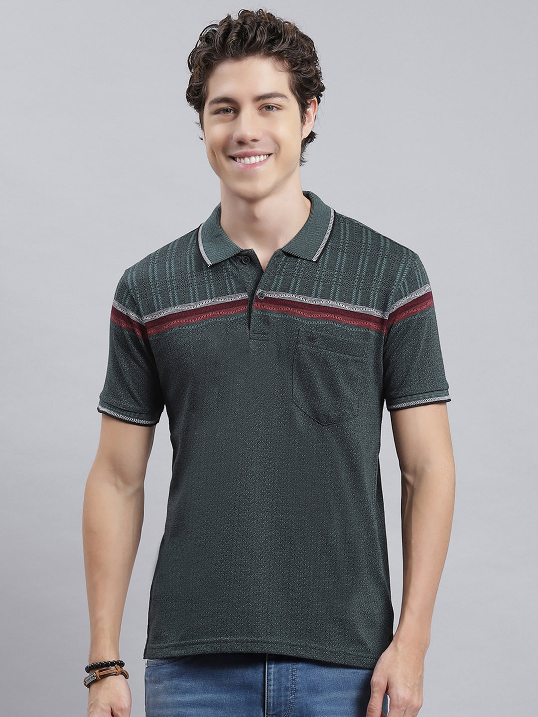 Men Green Stripe T-Shirt