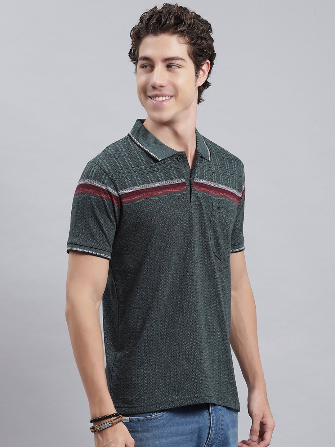 Men Green Stripe T-Shirt