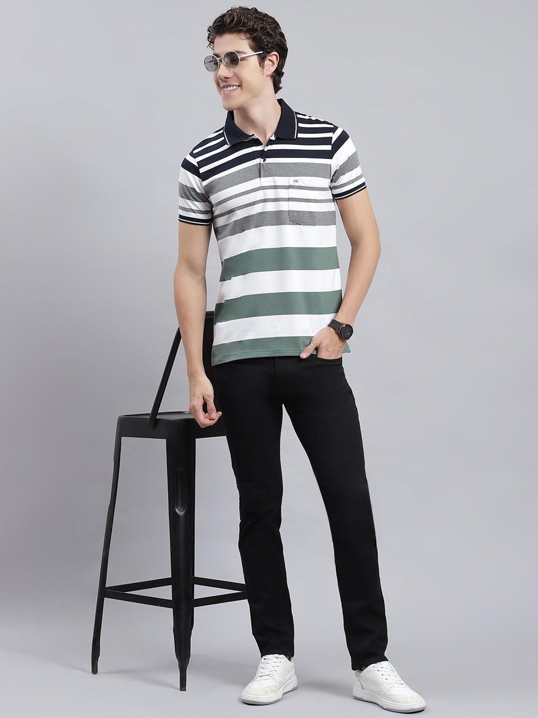 Men Green Stripe T-Shirt