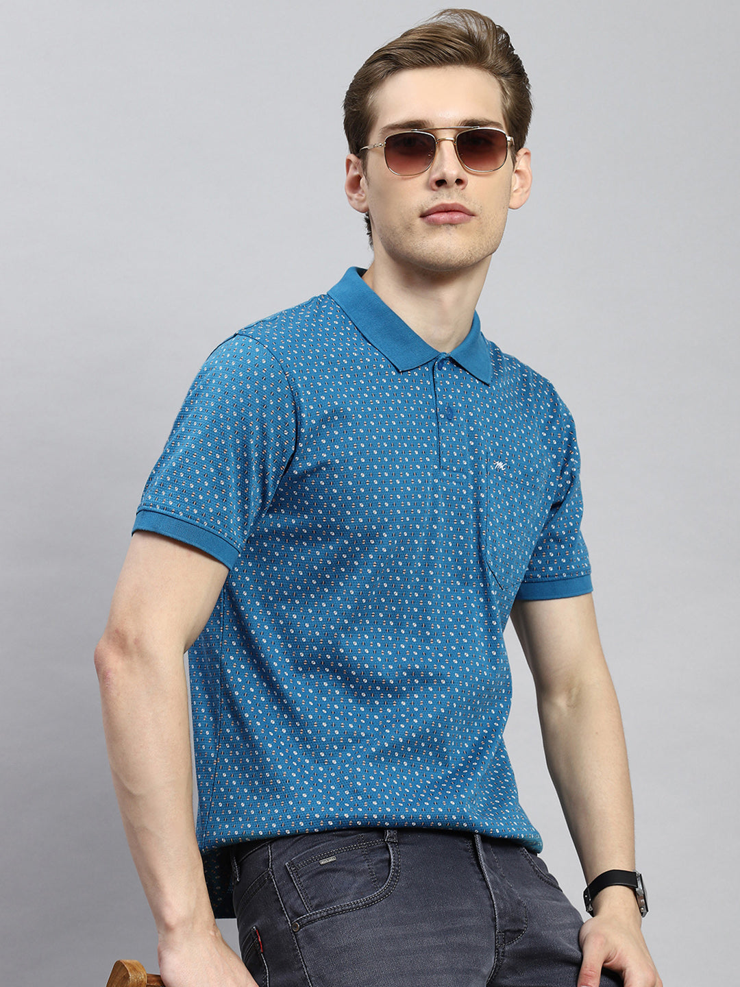 Men Blue Printed T-Shirt