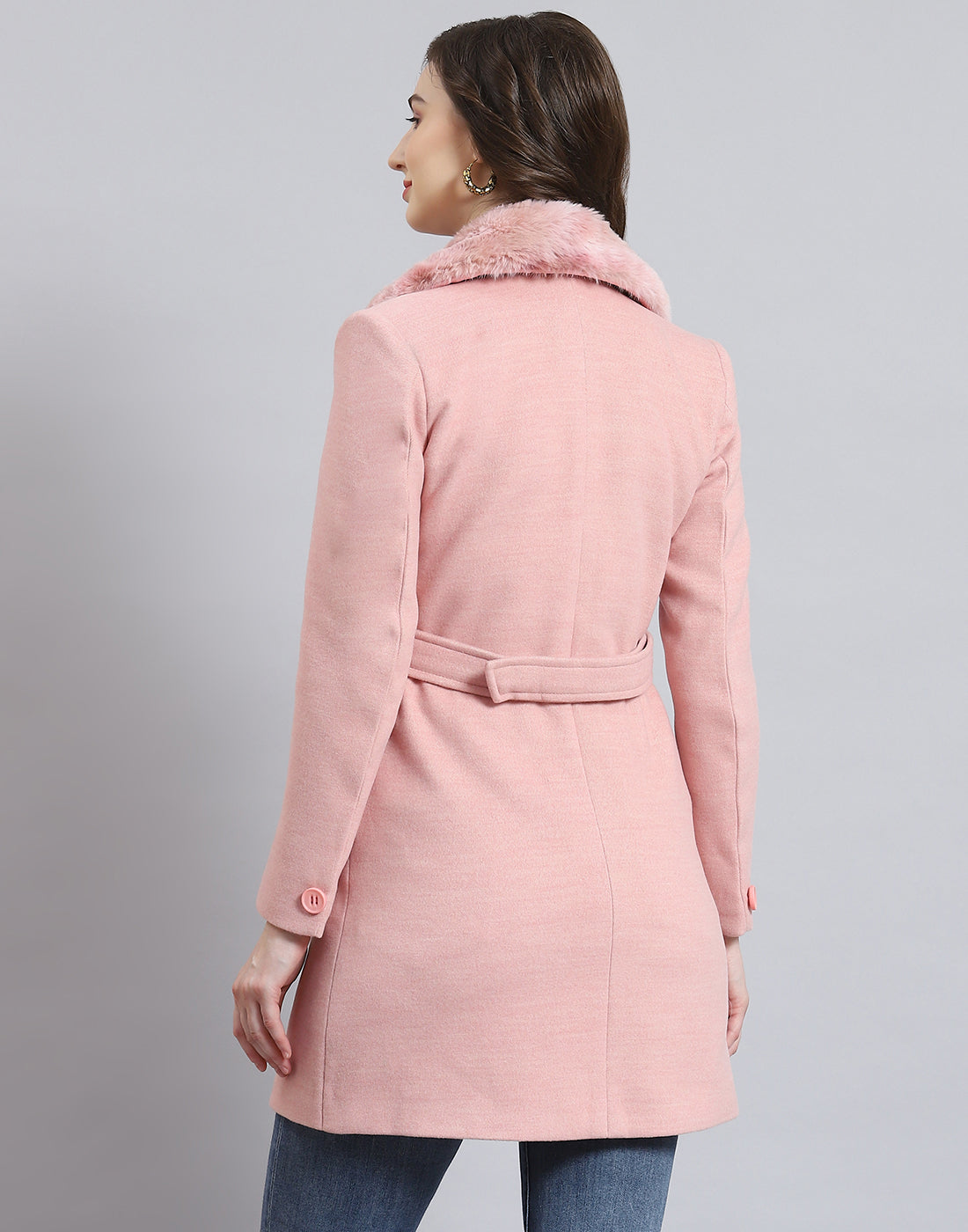 Women Pink Solid Collar Full Sleeve Coat