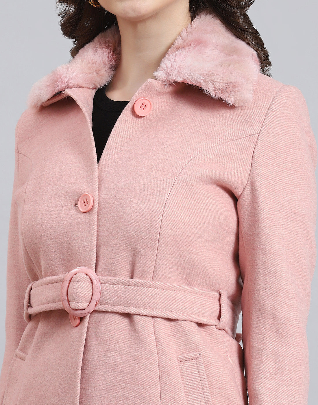 Women Pink Solid Collar Full Sleeve Coat