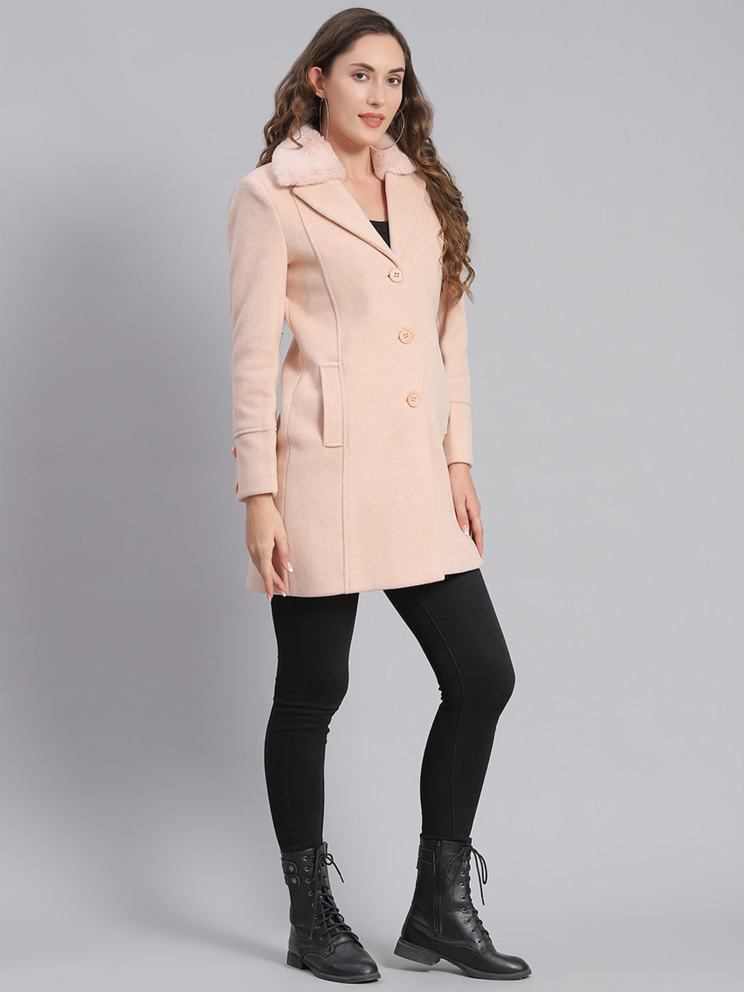 Buy Women Pink Solid Lapel Collar Full Sleeve Coats Online in India - Monte  Carlo