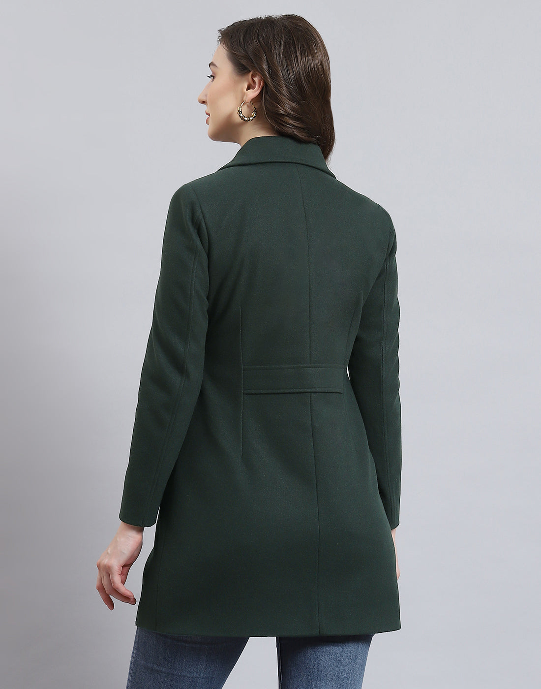 Women Green Solid Collar Full Sleeve Coat