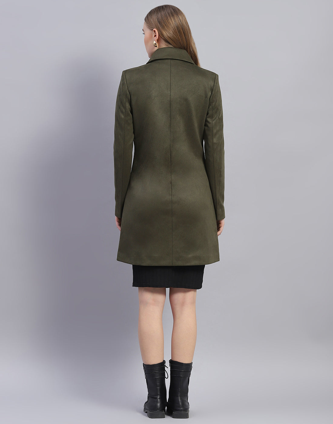 Women Olive Solid Collar Full Sleeve Coat