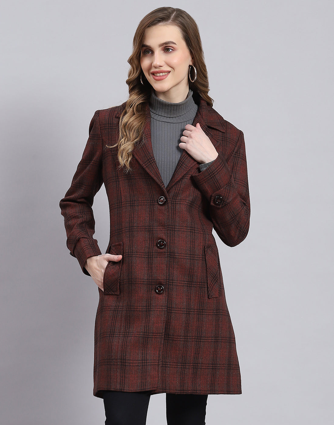 Buy iYYVV Womens Winter Lapel Wool Coat Trench Jacket Long Sleeve Overcoat  Long Outwear Gray at Amazon.in