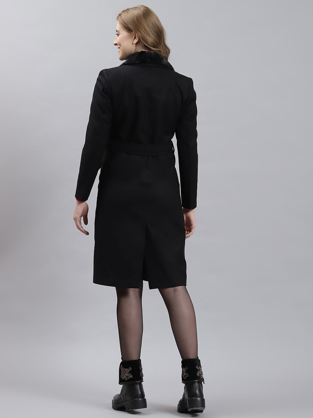 Women Black Plain Long Coat