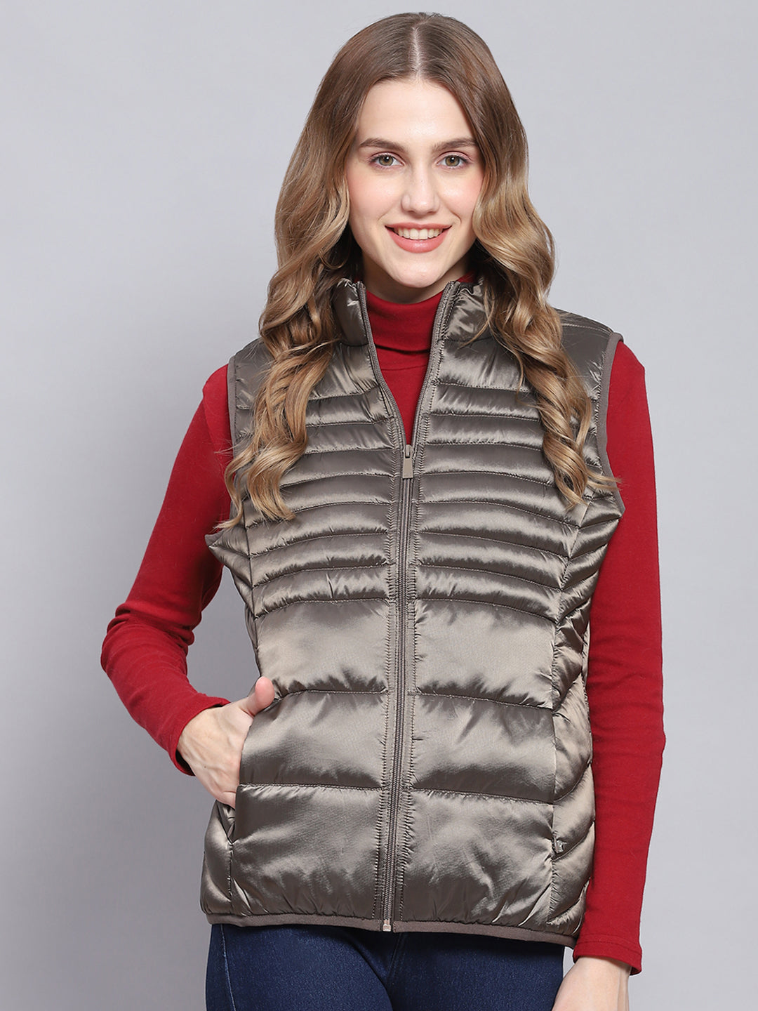 Buy Geox men solid quilted vest jackets bronze green Online | Brands For  Less