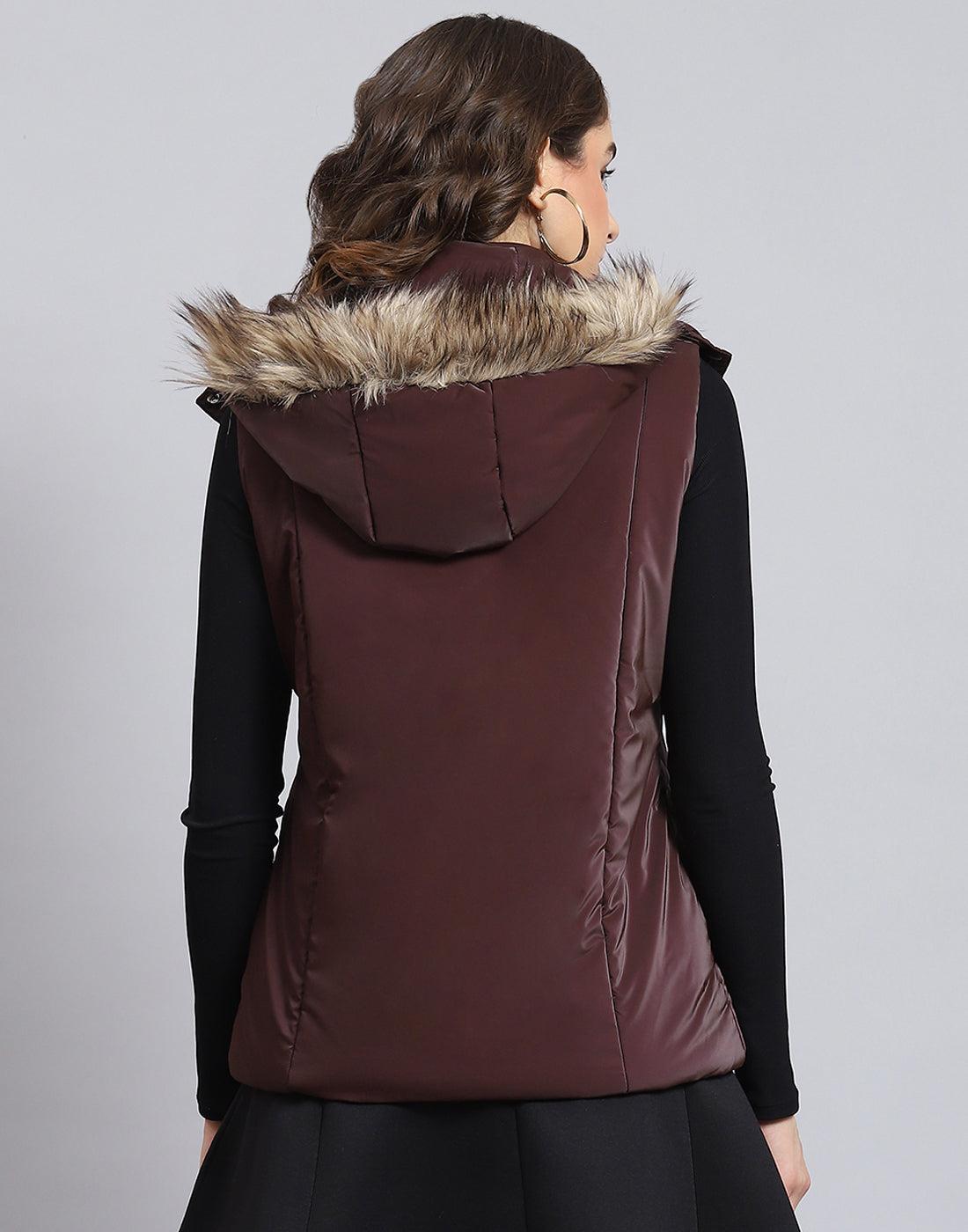 Women Maroon Solid Hooded Sleeveless Jacket