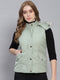 Women Green Solid Hooded Sleeveless Jackets