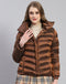 Women Brown Solid Stand Collar Full Sleeve Jacket