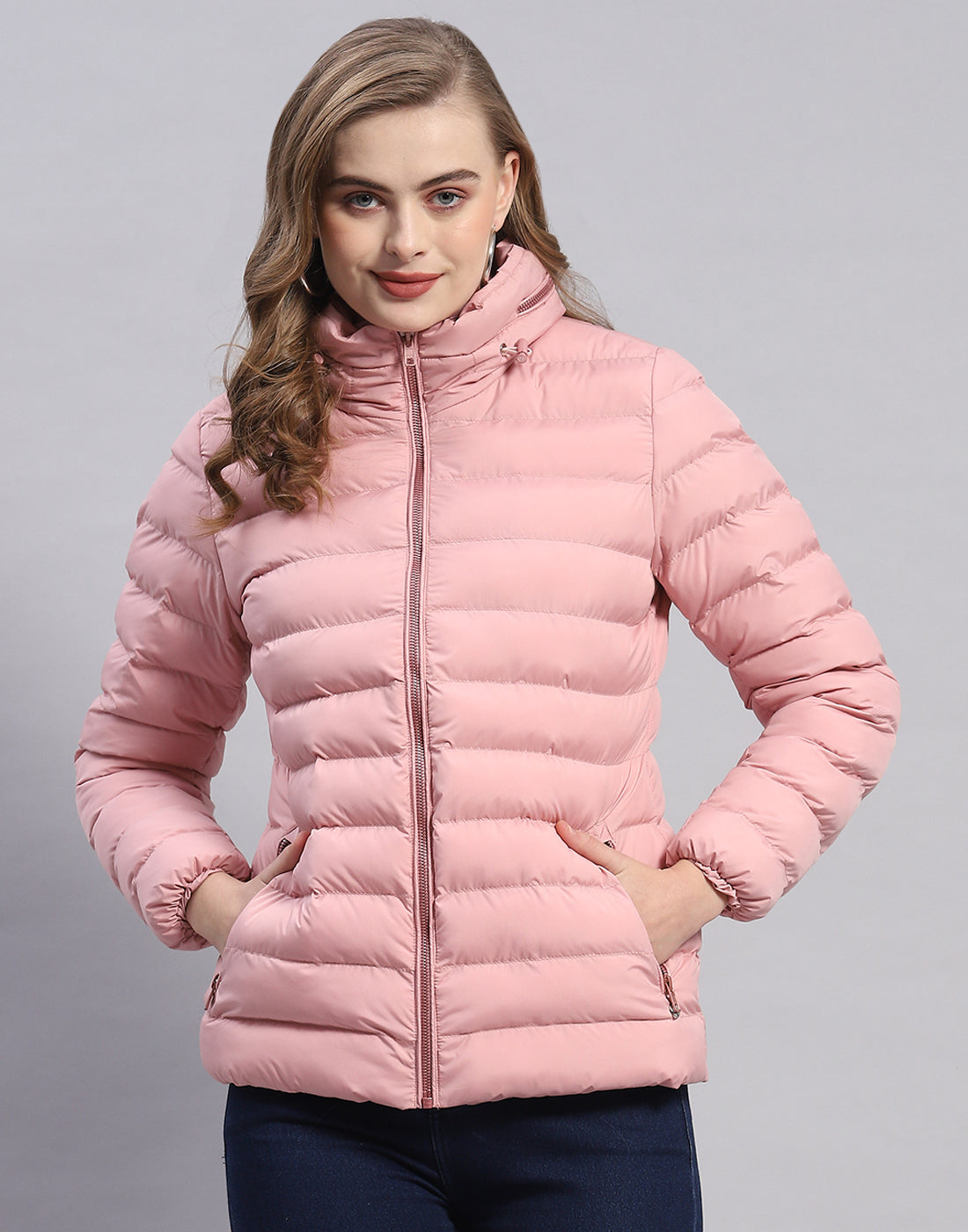 Women Pink Solid H Neck Full Sleeve Jacket