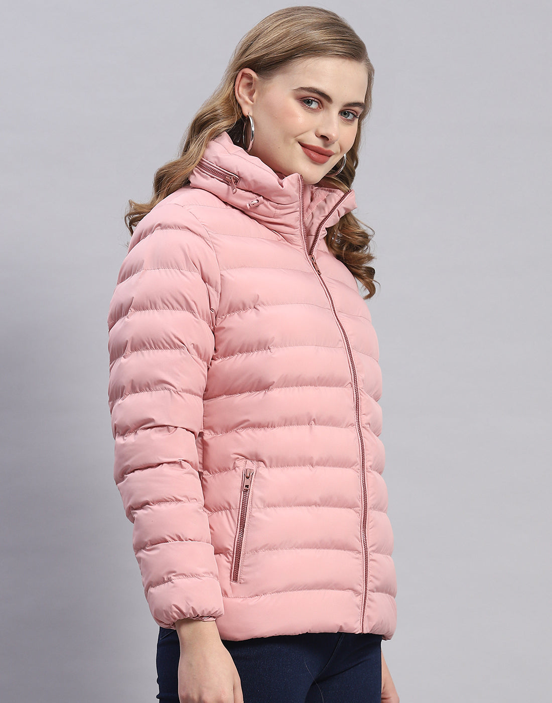 Women Pink Solid H Neck Full Sleeve Jacket