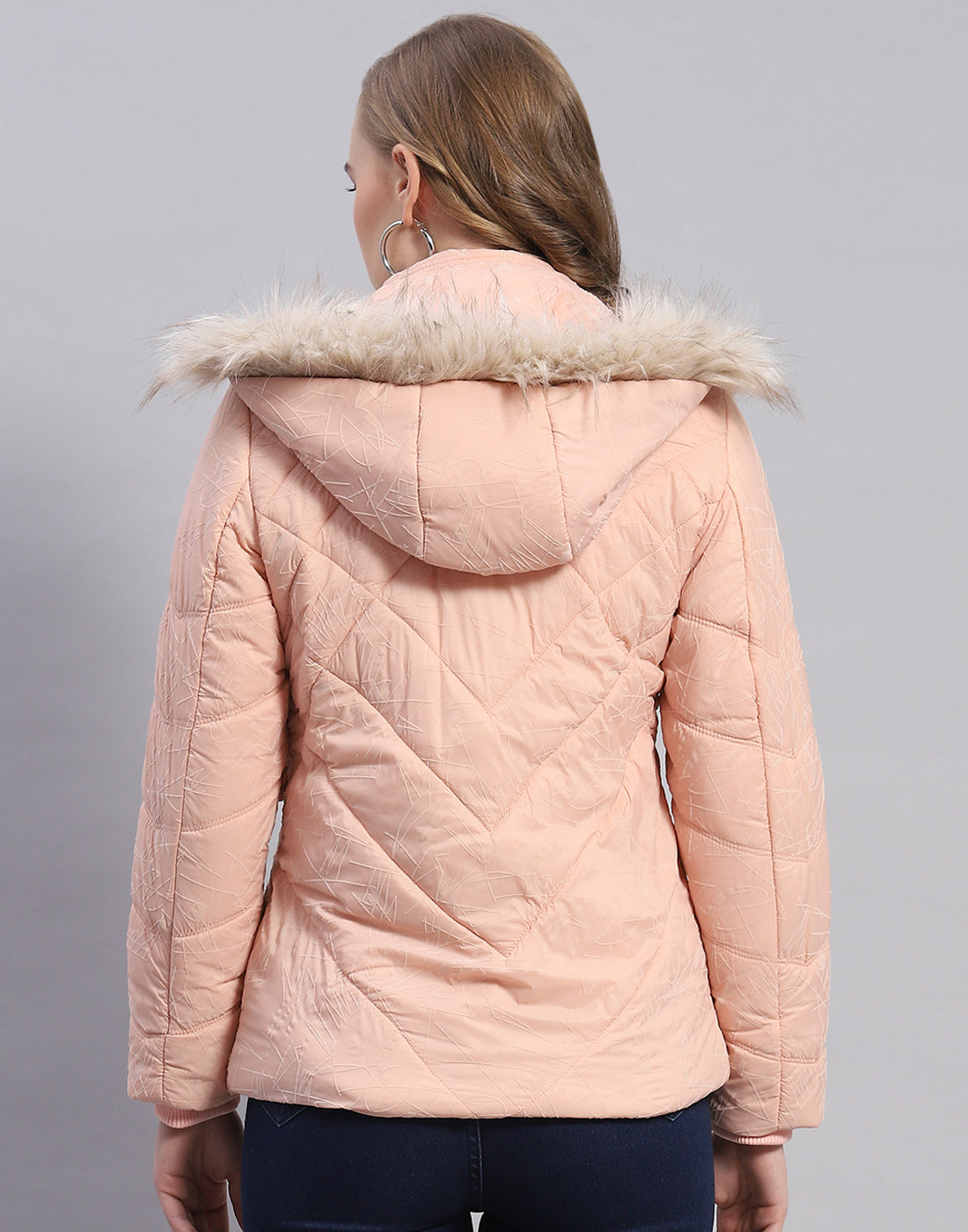 Women Peach Solid Hooded Full Sleeve Jacket