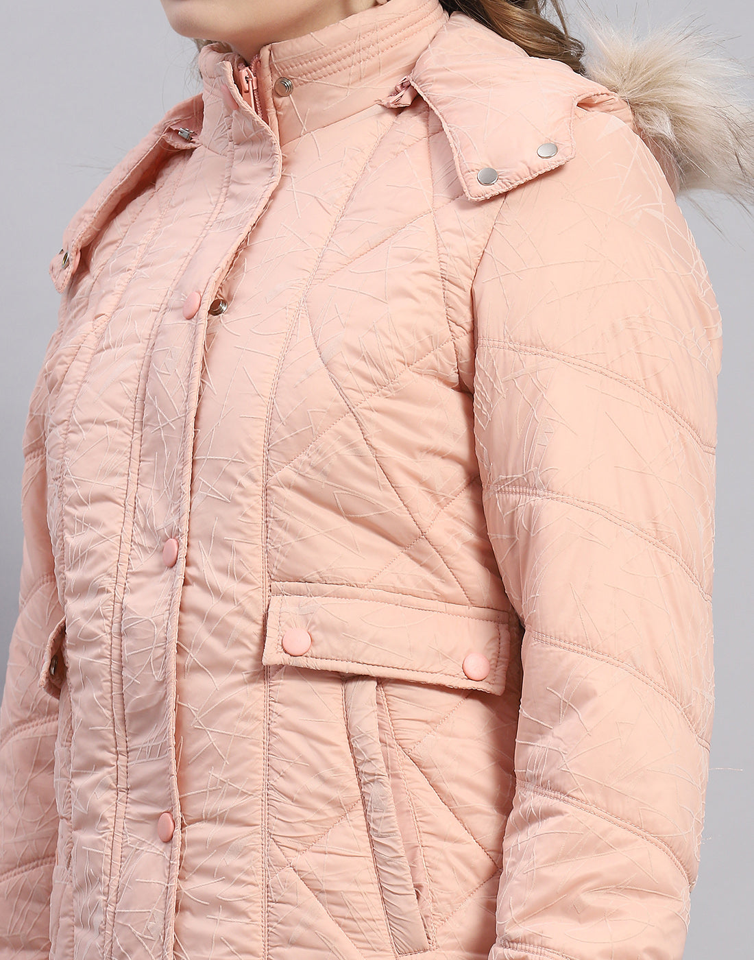 Women Peach Solid Hooded Full Sleeve Jacket