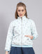 Women Blue Printed Stand Collar Full Sleeve Jacket