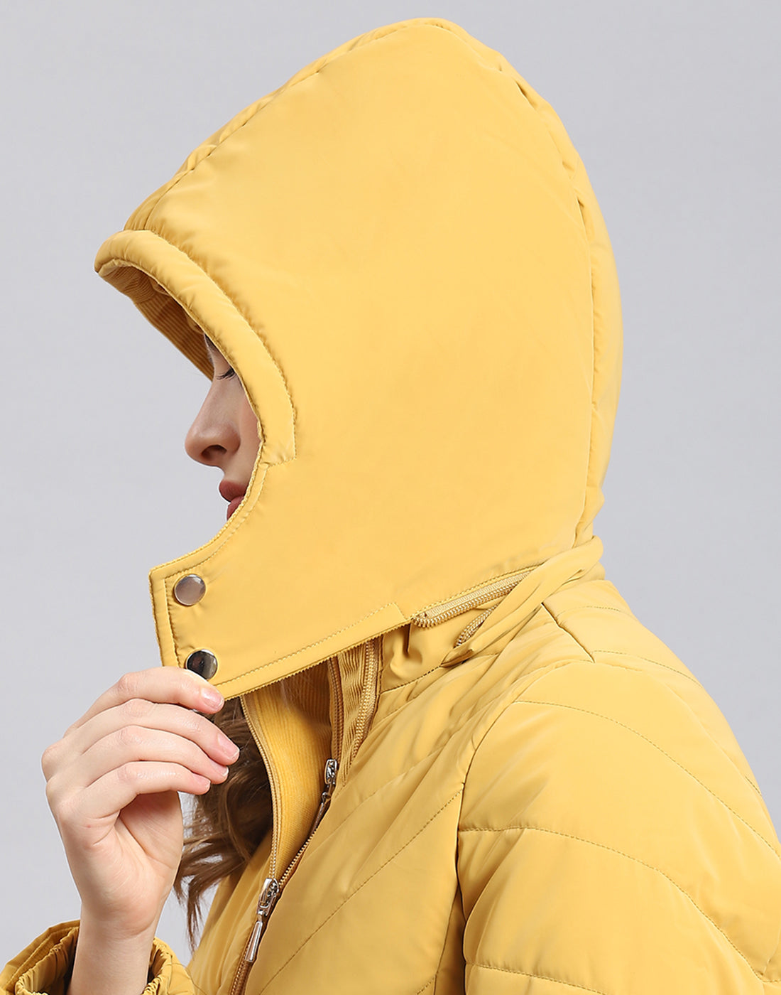 Women Mustard Solid Hooded Full Sleeve Jacket