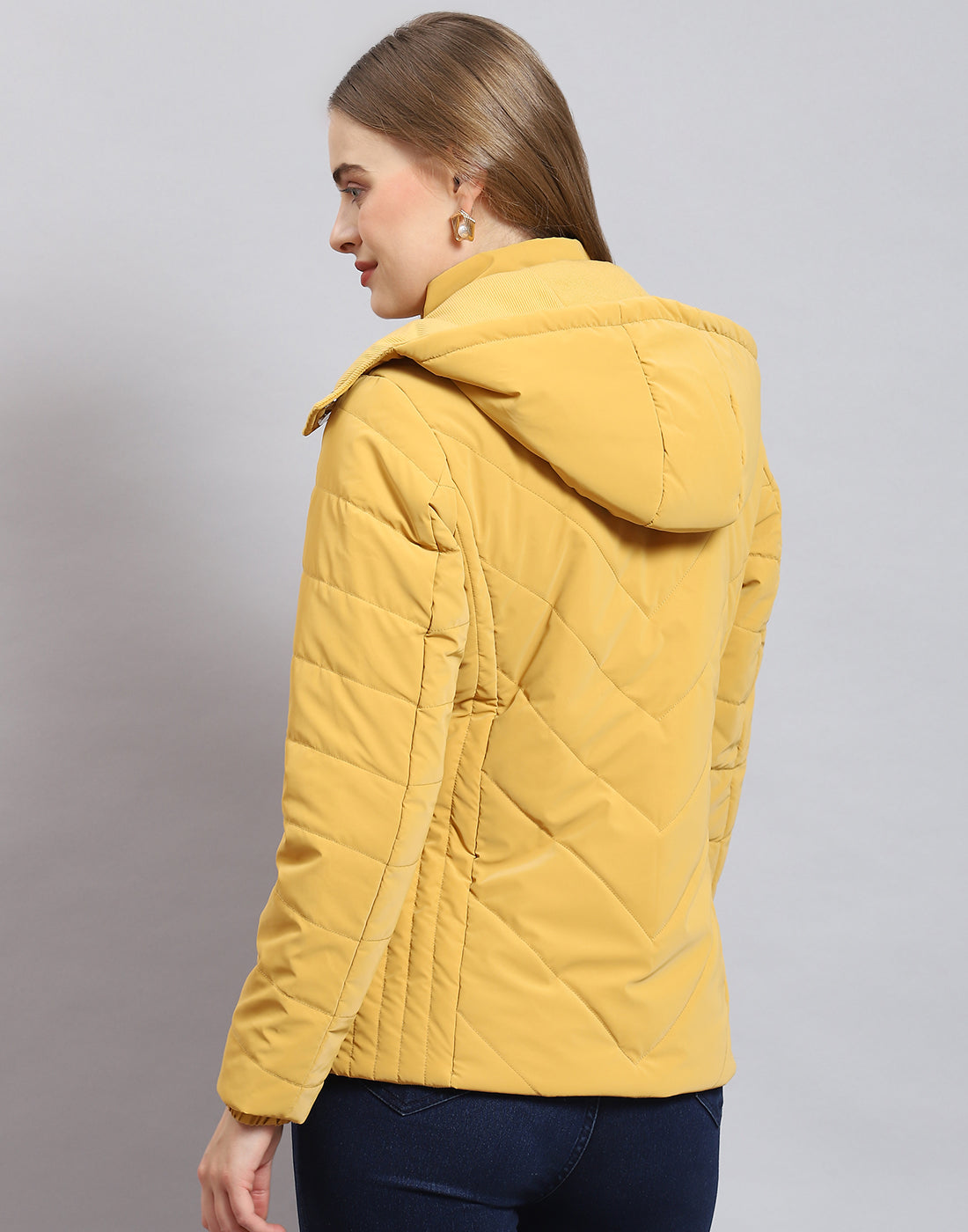 Women Mustard Solid Hooded Full Sleeve Jacket