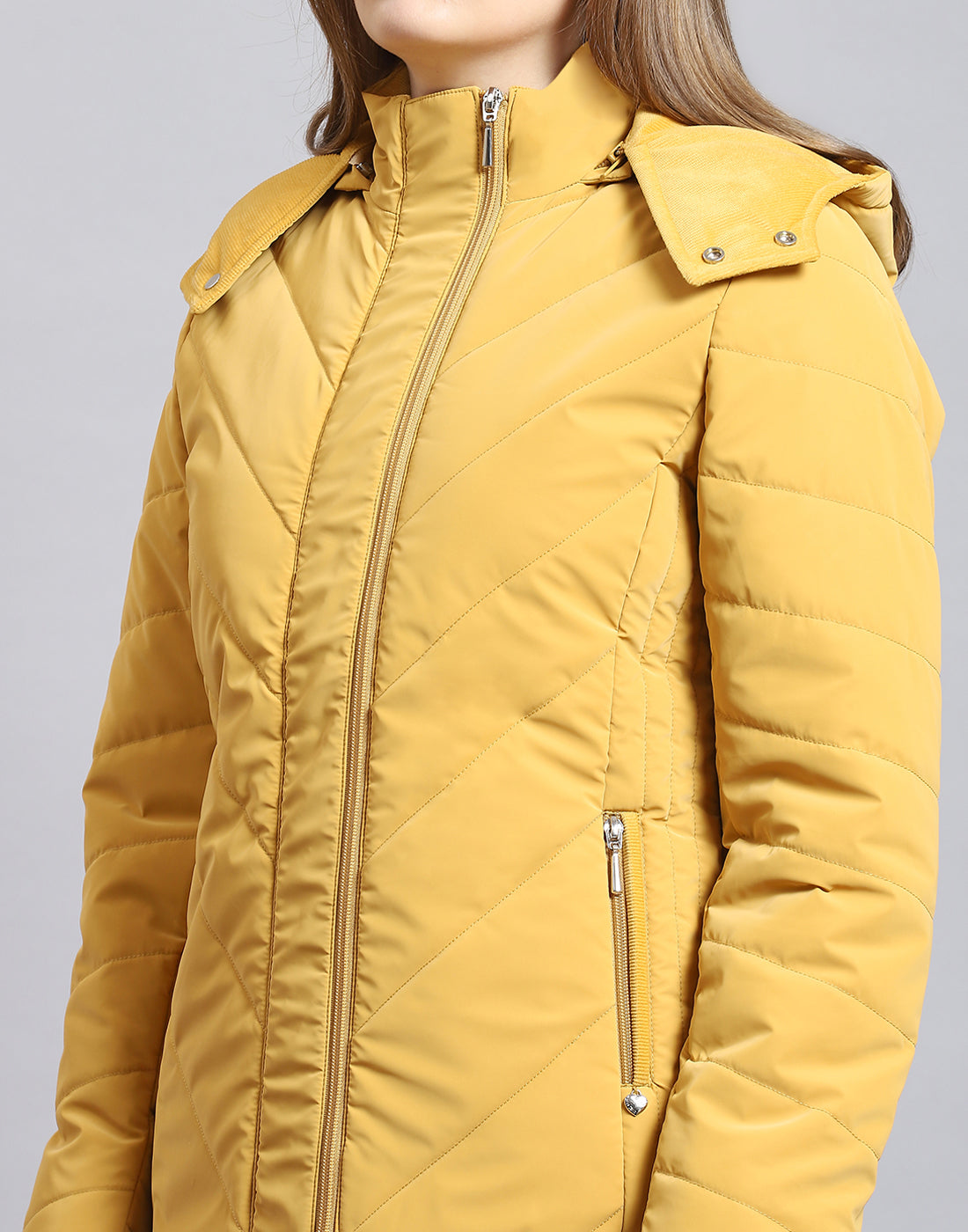 Women Mustard Solid Hooded Full Sleeve Jacket