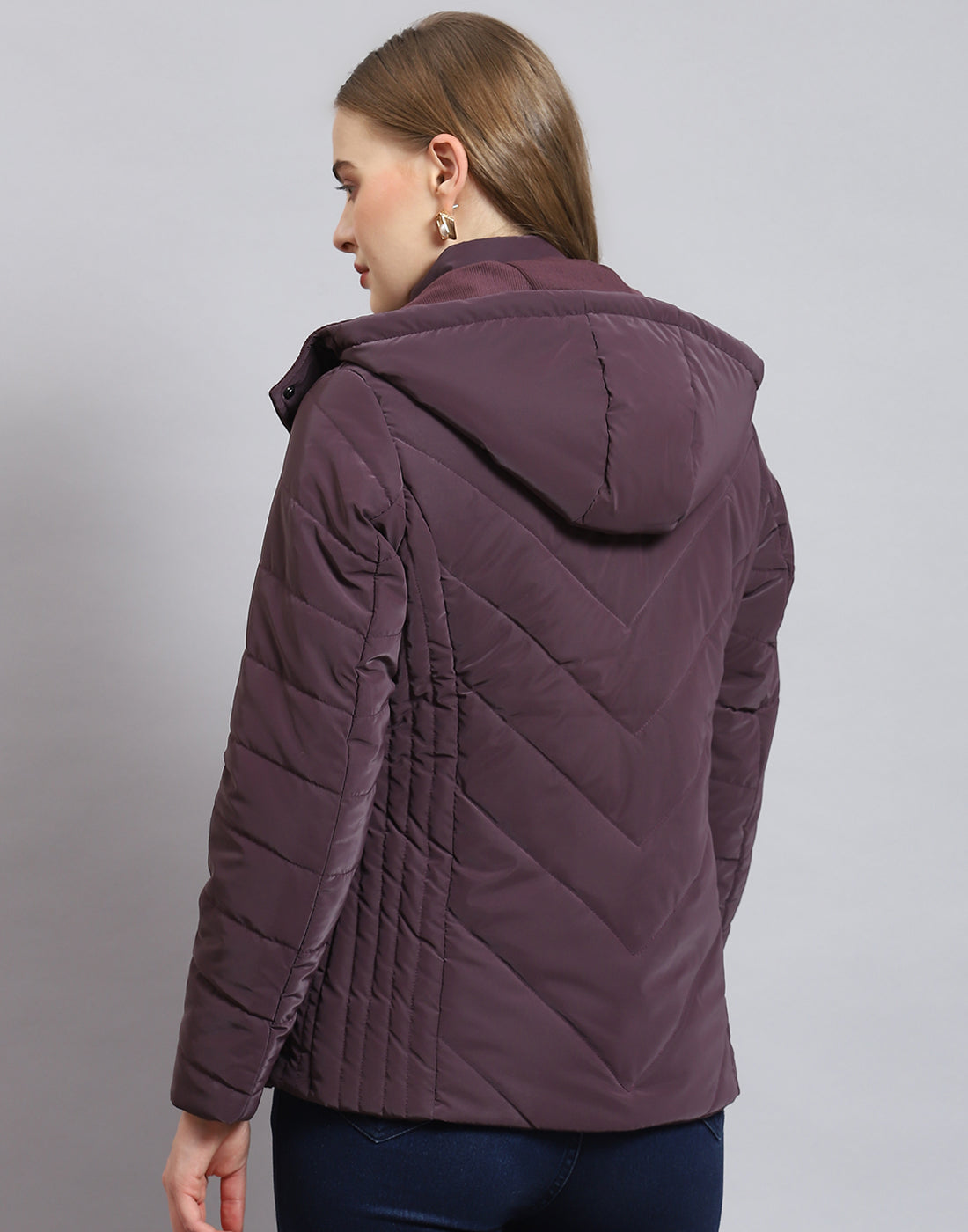 Women Purple Solid Hooded Full Sleeve Jacket