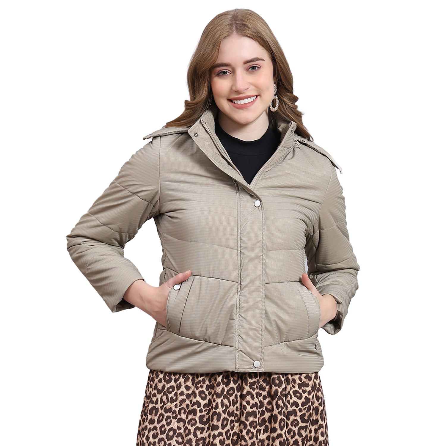 Women Brown Solid Hooded Full Sleeve Jacket