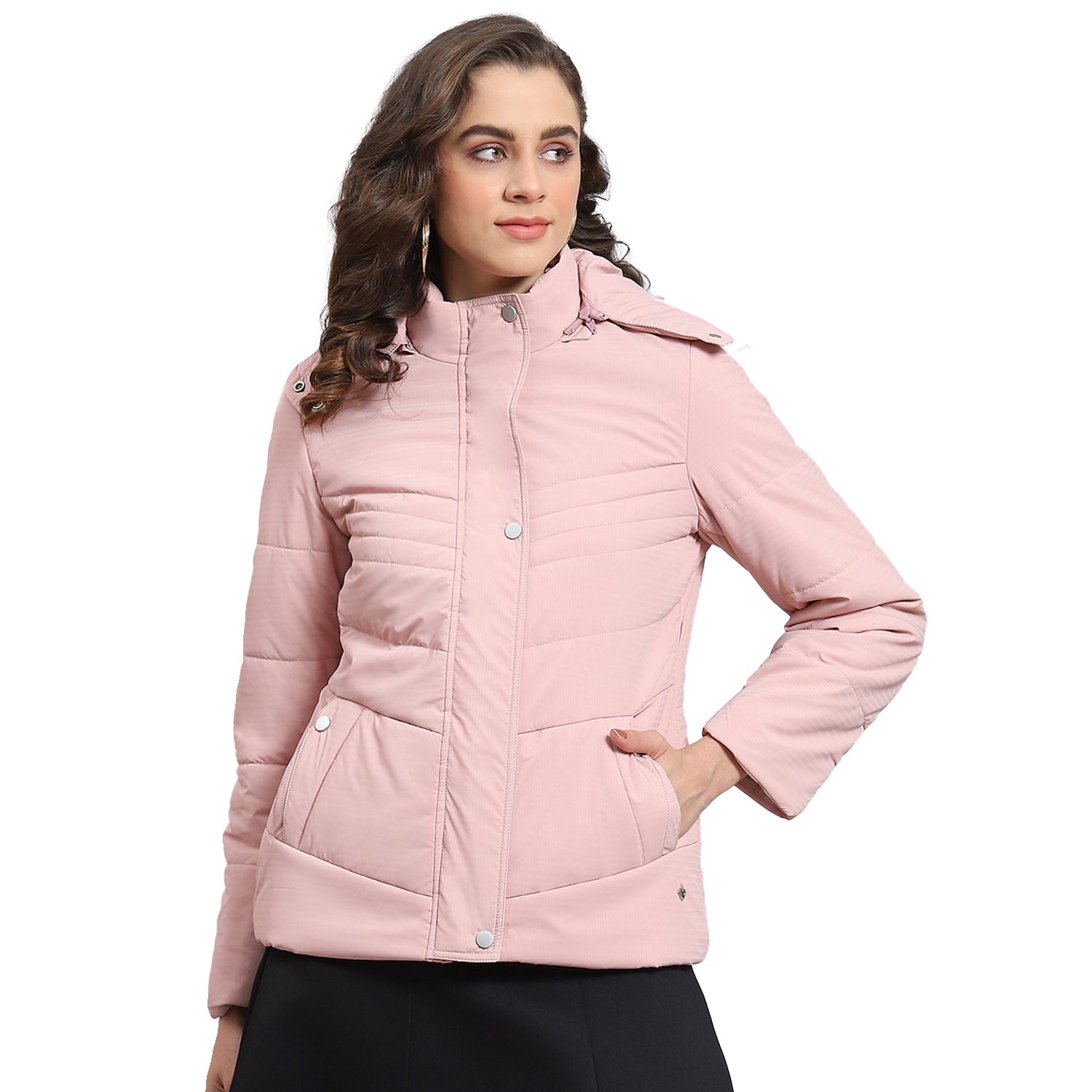 Women Pink Solid Hooded Full Sleeve Jacket