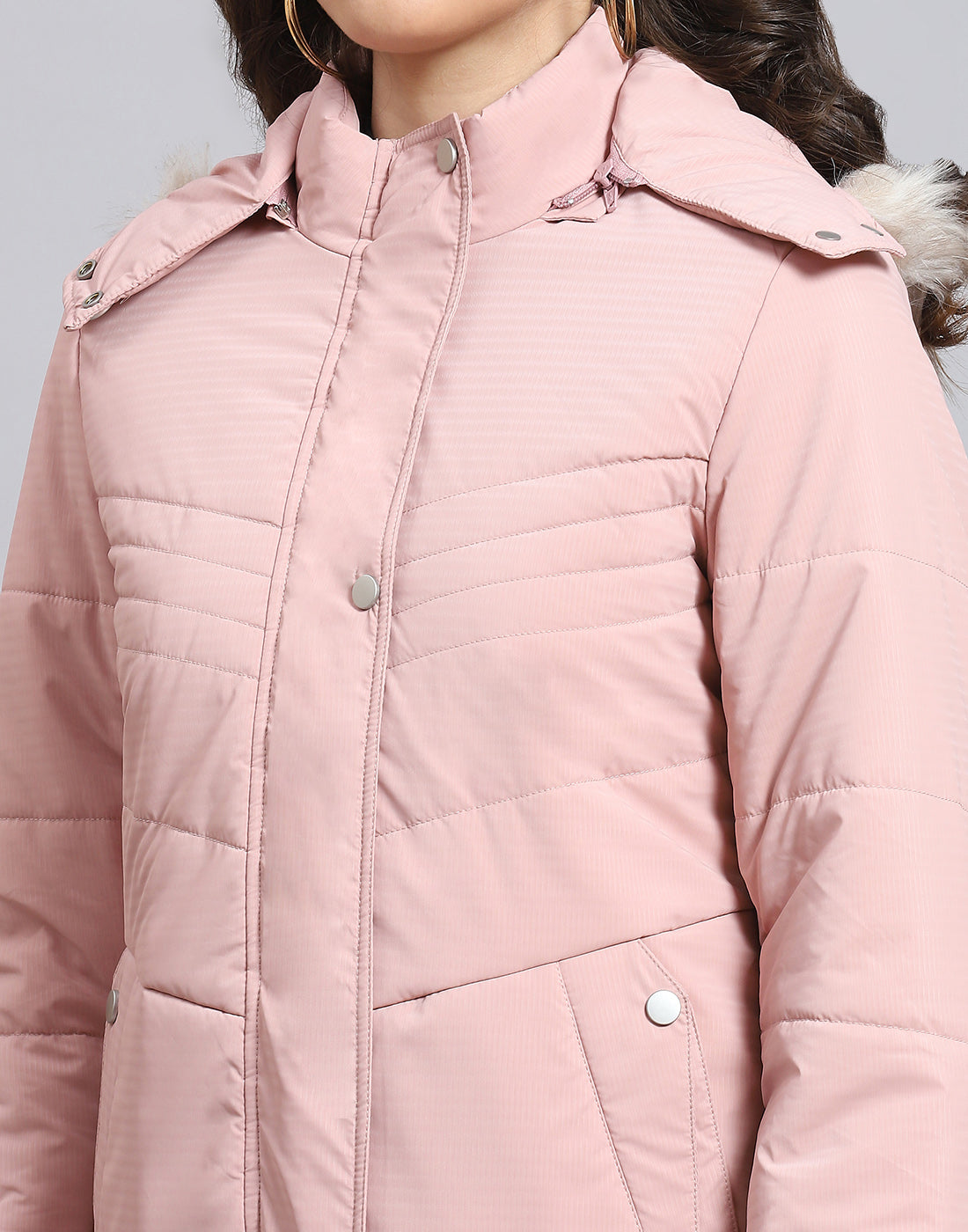 Women Pink Solid Hooded Full Sleeve Jacket