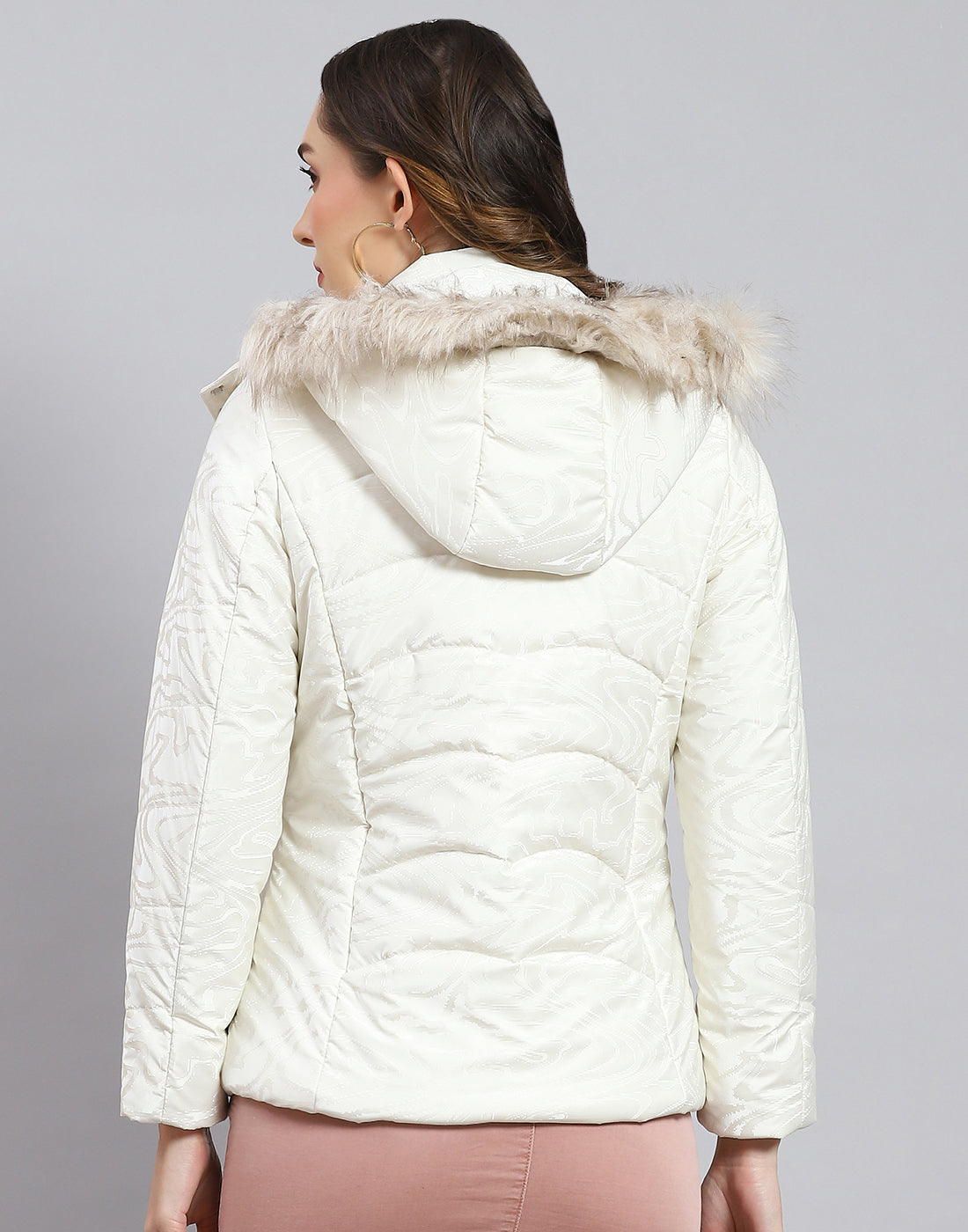 Women White Solid Hooded Full Sleeve Jacket