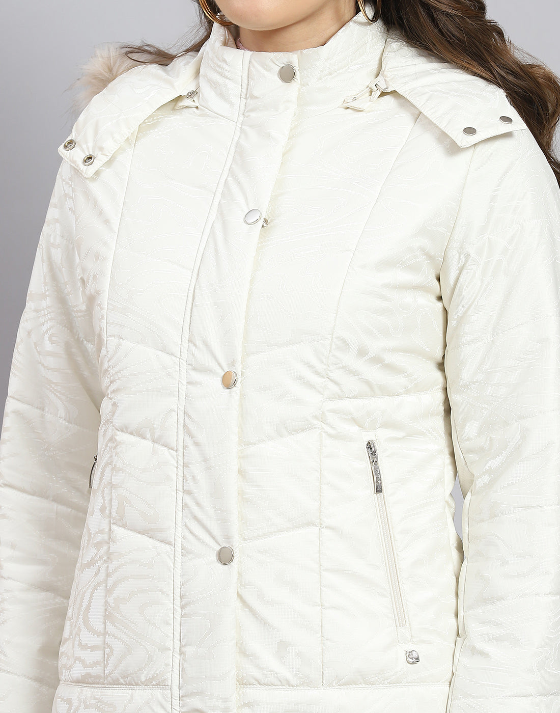 Women White Solid Hooded Full Sleeve Jacket