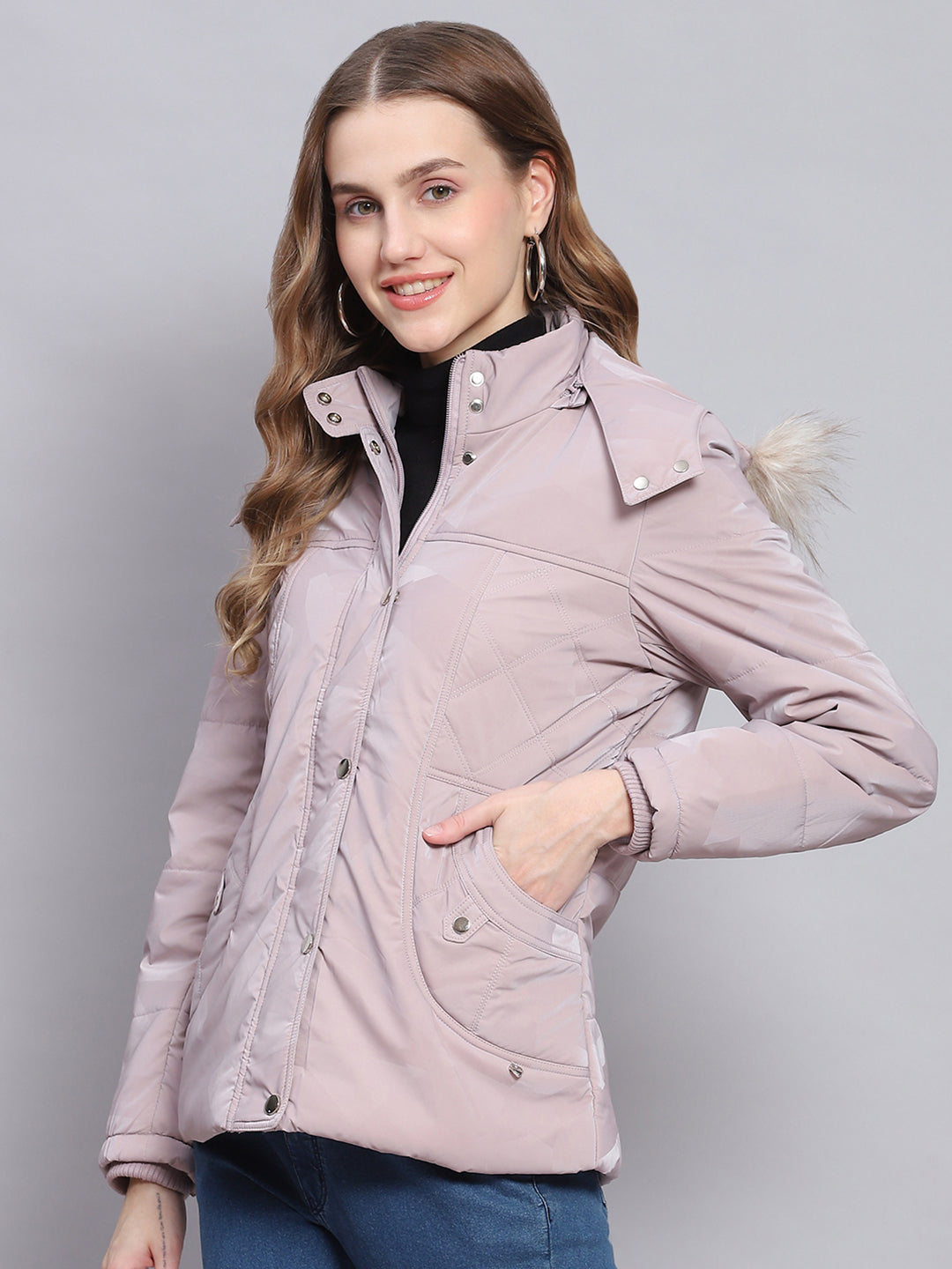 Women Purple Solid Hooded Full Sleeve Jackets