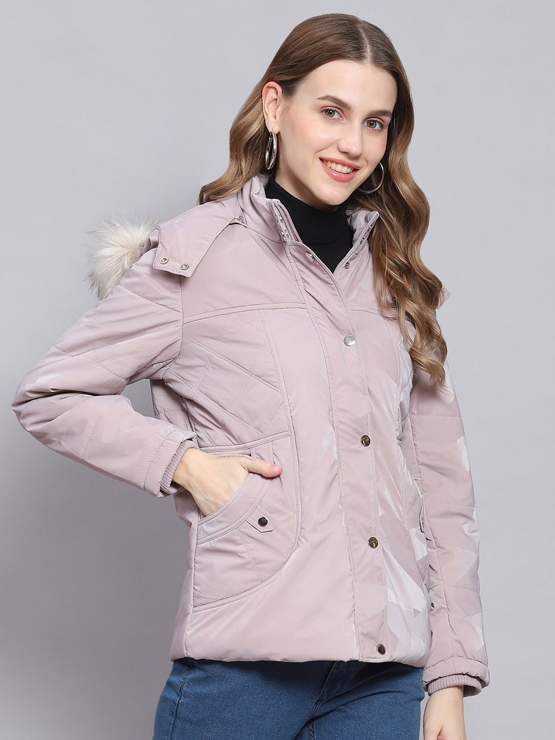 Women Purple Solid Hooded Full Sleeve Jackets