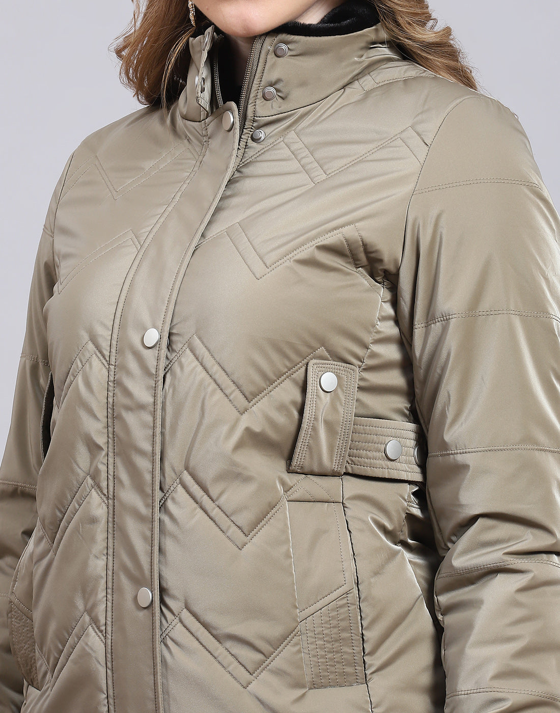 Buy Women Khaki Solid Stand Collar Full Sleeve Jacket Online in India -  Monte Carlo