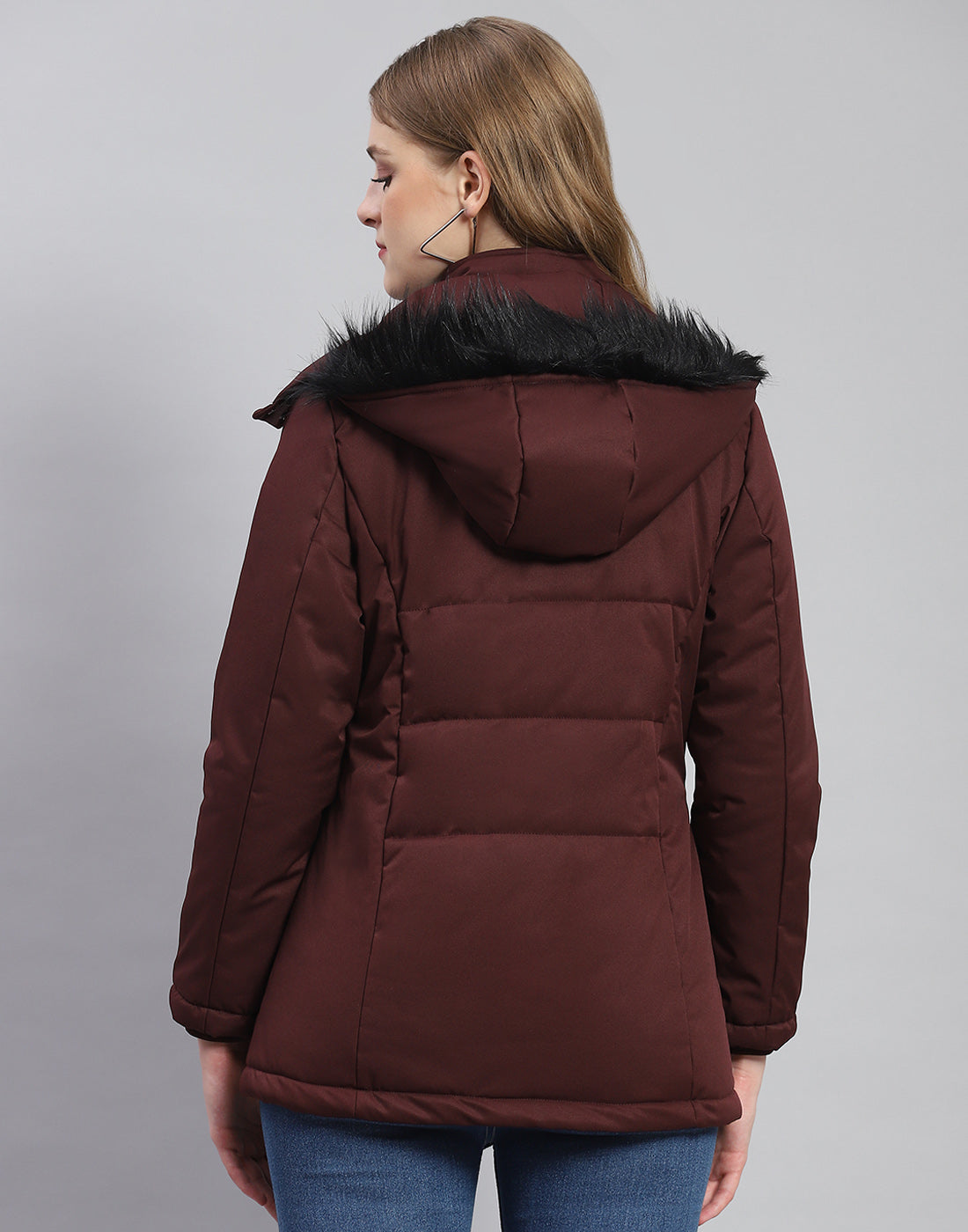 Women Maroon Solid Hooded Full Sleeve Jacket