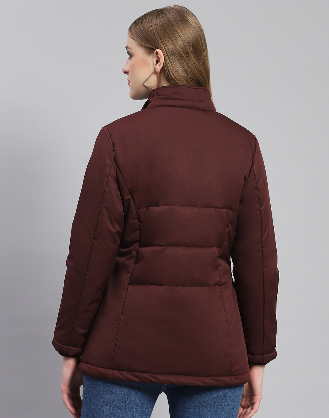 Women Maroon Solid Hooded Full Sleeve Jacket