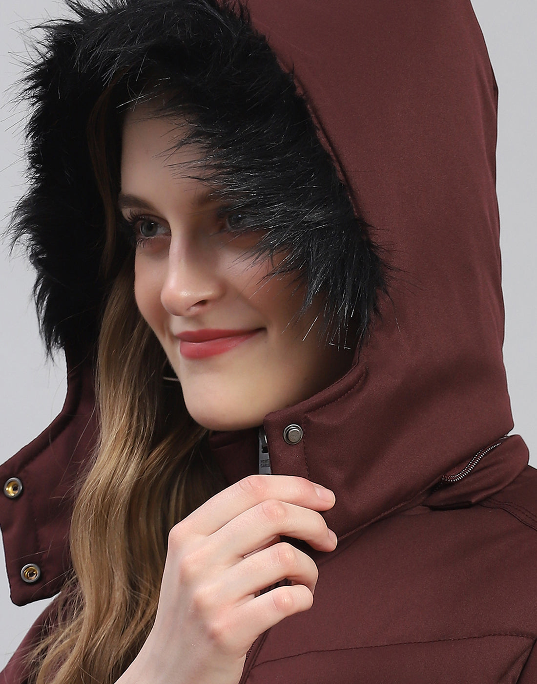 Women Maroon Solid Hooded Full Sleeve Jacket